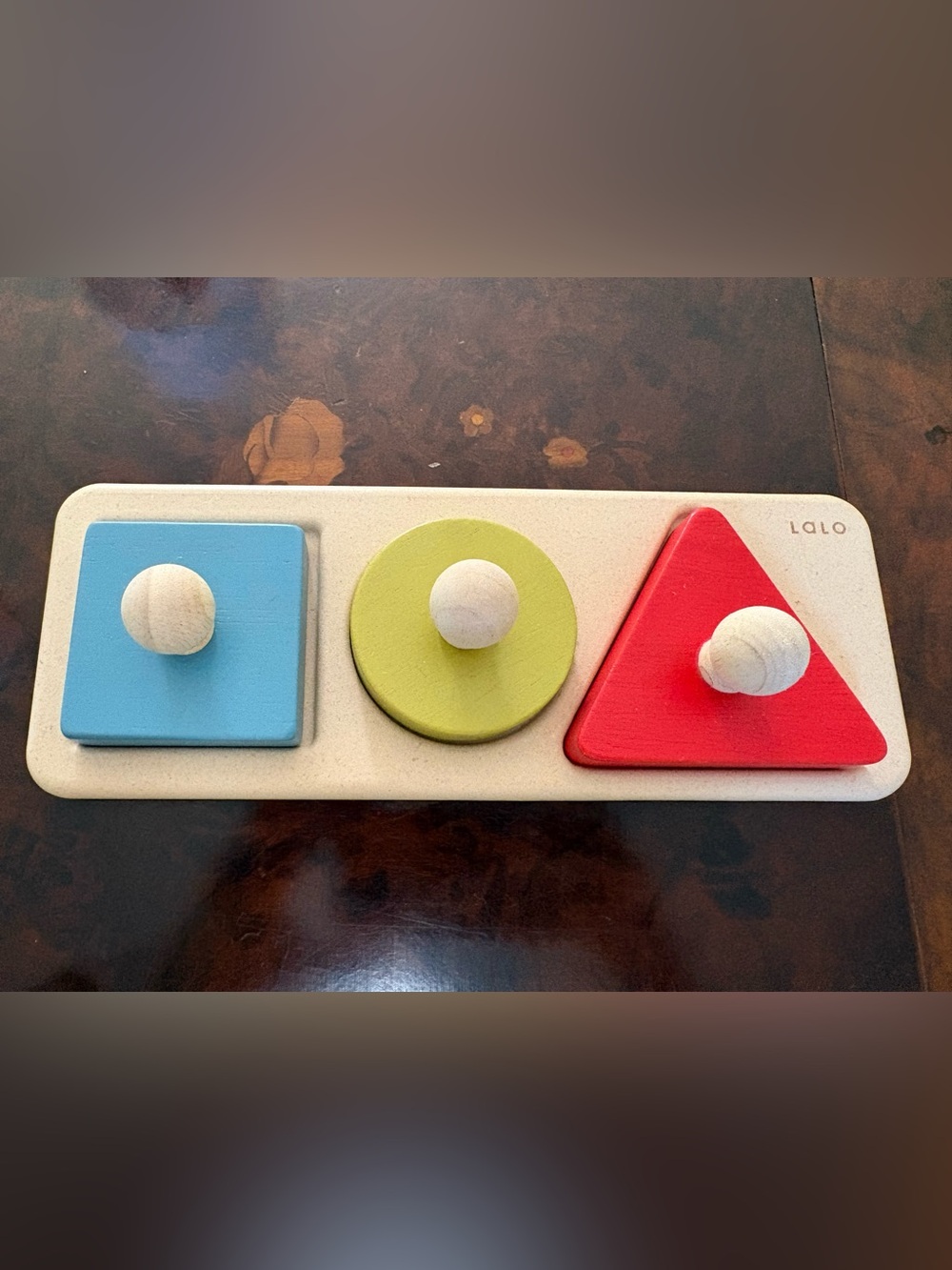 LALO Wooden Shape Puzzle - Blue, Green & Red for 16-18 months plus